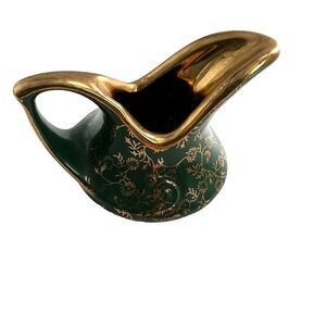 PEARL CHINA CO. VINTAGE 22 Karat Plated Gold Green Hand Painted Creamer